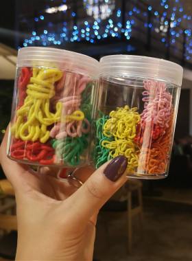 手工绕线圈儿童皮筋瓶装留芳毛线皮筋发圈简约黑色不伤发绳橡皮筋