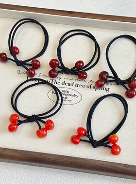 5根~红豆发绳黑色打底基础皮筋高弹力儿童扎头绳韩樱桃简约发圈女