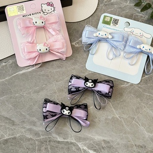 一对装正版三丽鸥缎带蕾丝蝴蝶结发夹库洛米刘海侧边对夹公主顶夹