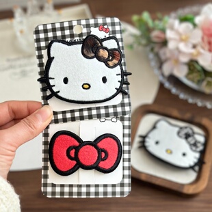 正版 Kitty豹纹凯蒂猫刺绣BB夹蝴蝶结少女可爱刘海边夹发夹 Hello