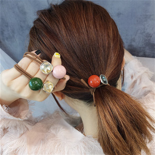 韩国网红轻奢网红水钻彩色珠子发圈高弹力打结头绳丸子头头绳发饰