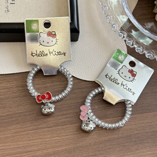 正版 凯蒂猫少女电话线发圈金属吊坠扎发头绳不伤发送闺蜜同学手环