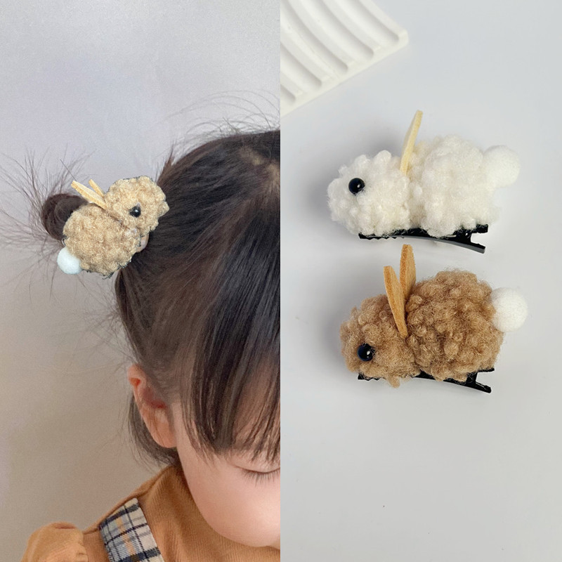 兔年吉祥小白兔子毛绒发夹儿童发饰新年发卡可爱韩国宝宝卡通女童