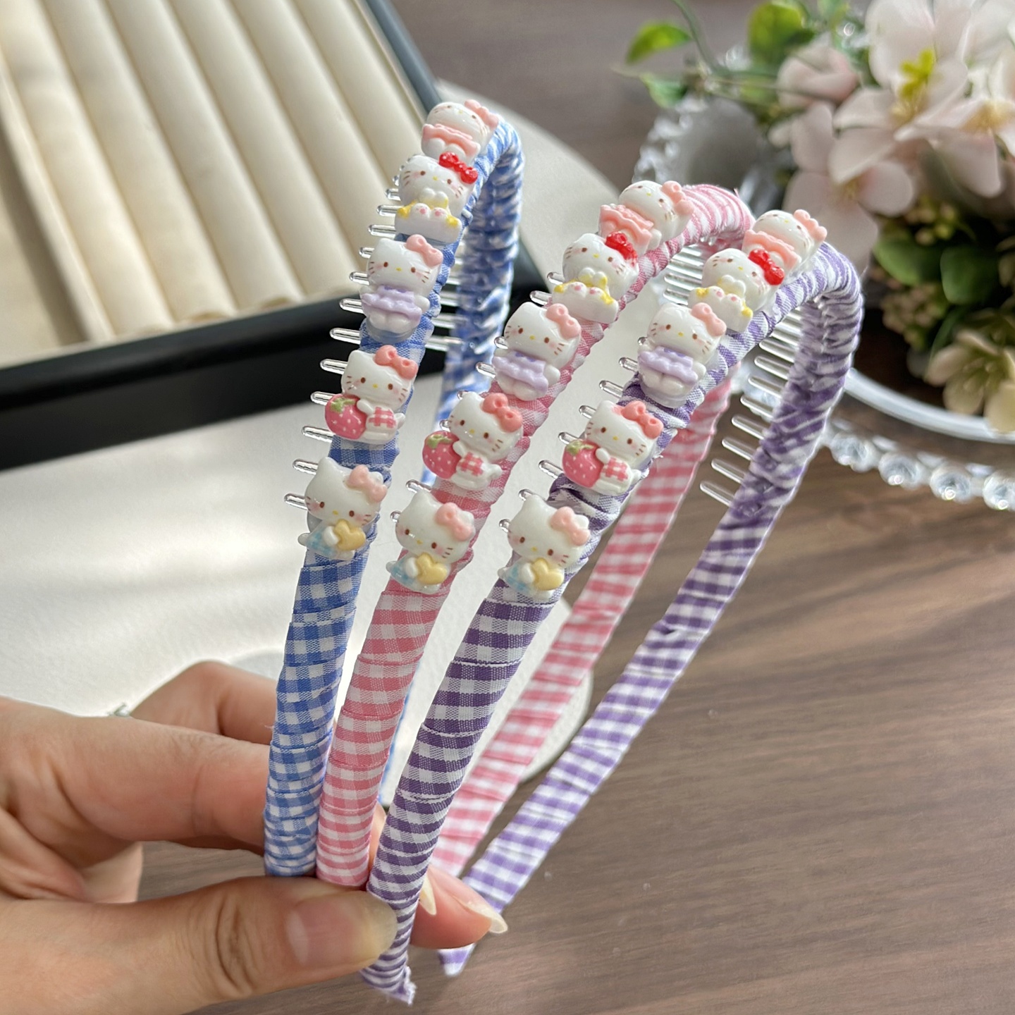 可爱kt猫儿童发箍布艺格纹碎发箍