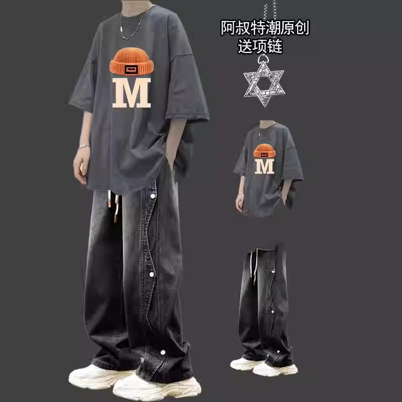 夏季休闲短袖套装男士三件套酷帅