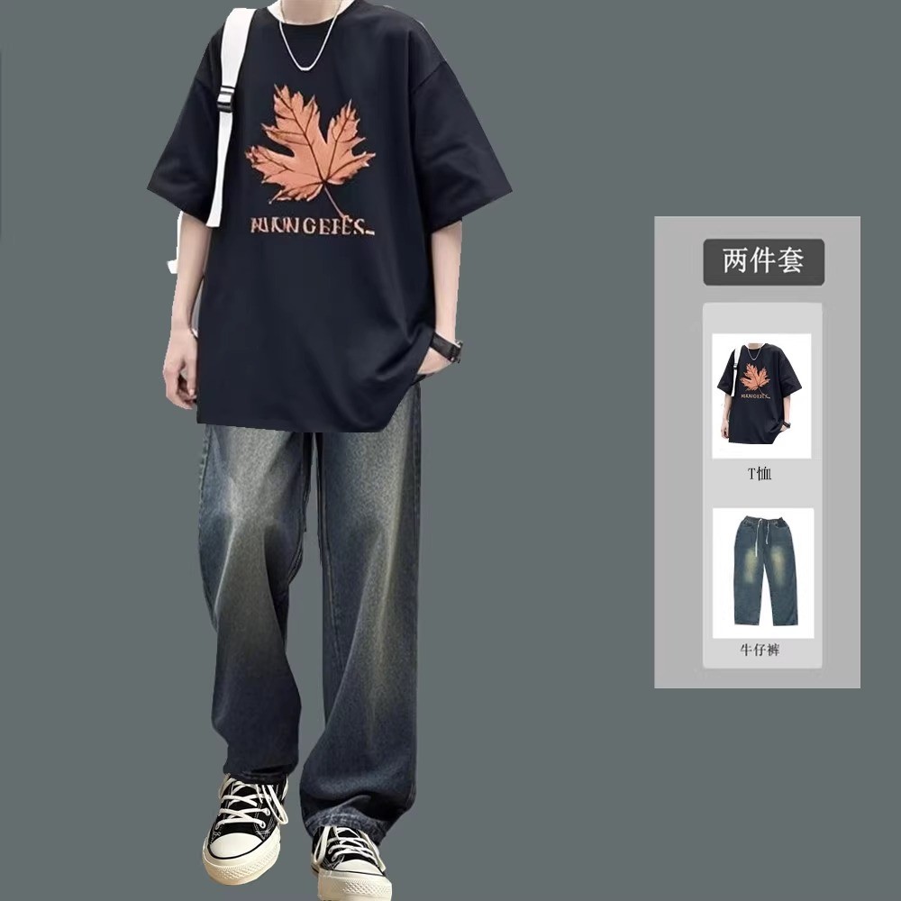 男生美式复古潮牌夏季套装重磅
