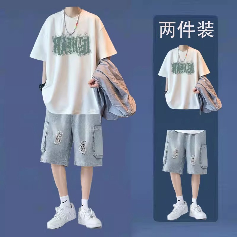 纯棉T恤男短袖短裤套装夏季男装