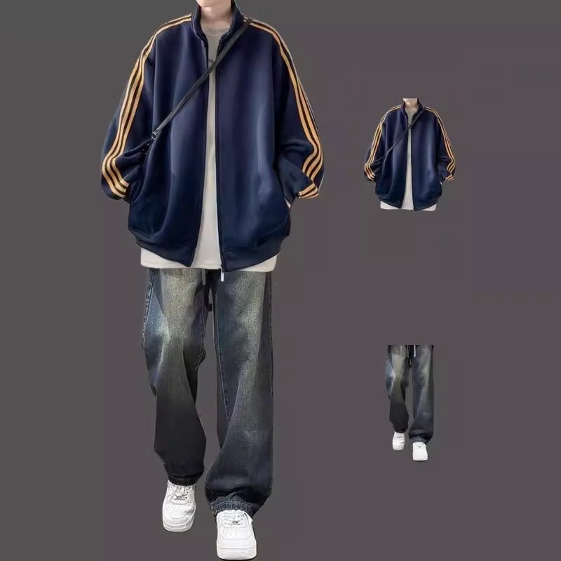 运动风开衫卫衣男生穿搭外套春秋季两件搭配休闲套装潮流帅气班服