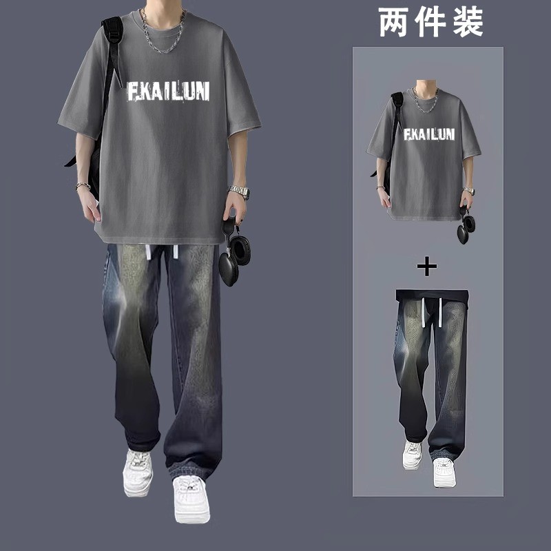 夏季纯棉短袖t恤男士套装夏季