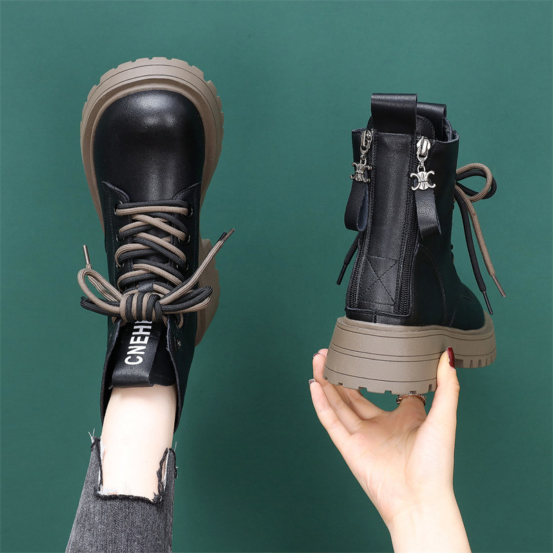 马丁靴女2025年秋冬女炸街爆款增高厚底黑色系带短靴英伦风中筒靴,女鞋,马丁靴,淘宝优惠券,粉丝福利购,淘宝优惠卷