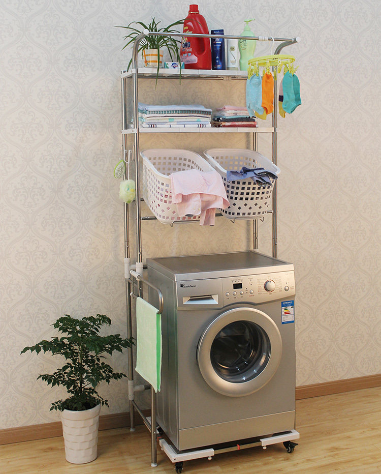 不锈钢精品洗衣机置物架 浴室收纳角架 洗衣机架子架移动架