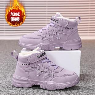 巴布豆儿童棉鞋女童冬季加绒保暖雪地靴2025新款防水防滑马丁靴子