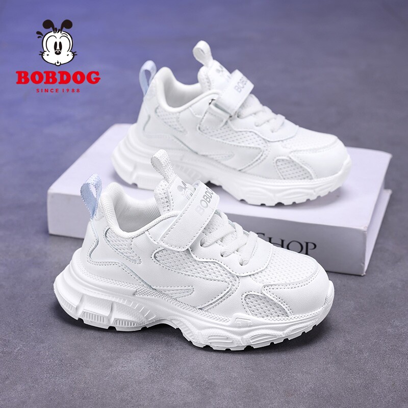 巴布豆女童运动鞋白色网面透气小白鞋校园小学生男童鞋子2026新款