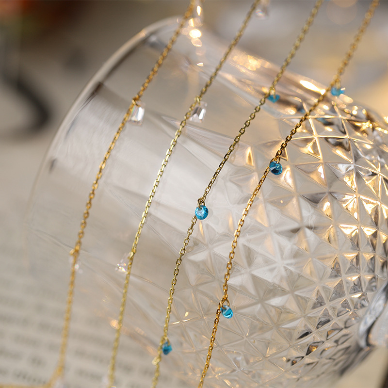 「设计师」日系轻奢霓虹蓝钻s925银镀金项链 满天星项链锁骨链