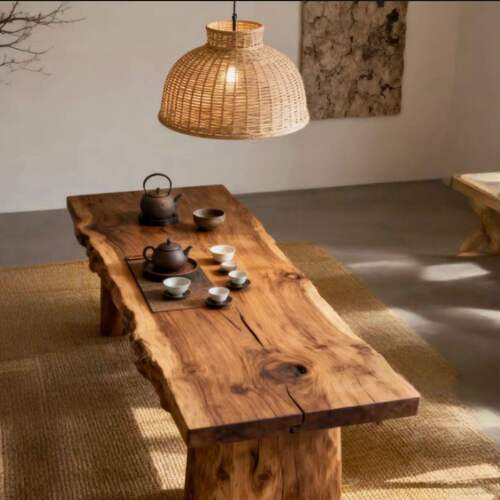 侘寂风整板全实木榻榻米茶桌自然面复古做旧功夫茶台茶几日式炕桌