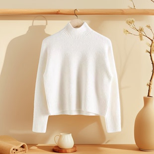 半高领女毛衣黑色打底衫基础款加厚山羊绒超短款羊绒衫保暖羊毛衫
