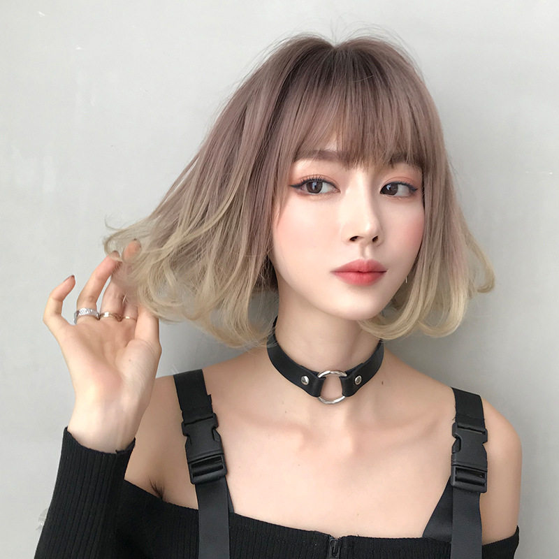 全头套伪娘cos假发男扮女装大佬波波头cd变装渐变金色内扣卷短发