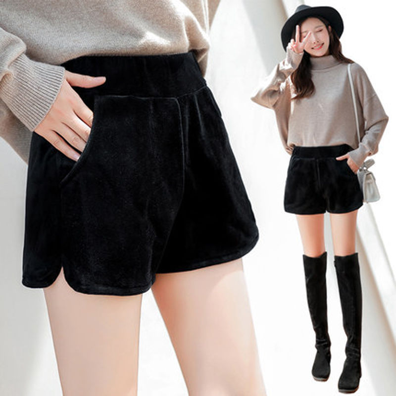 金丝绒秋冬加厚伪娘大码短裤男女装大佬显瘦cd变装高腰打底阔腿裤