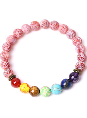 手链 男女大红风化玛瑙情侣跨境七彩帝王石狮子头莲花吊坠 手串