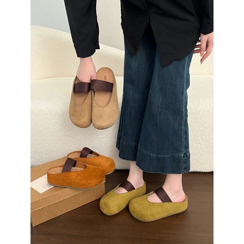 厚底内增高包头半拖鞋女款2026春秋新款一脚蹬勃肯鞋玛丽珍凉拖鞋