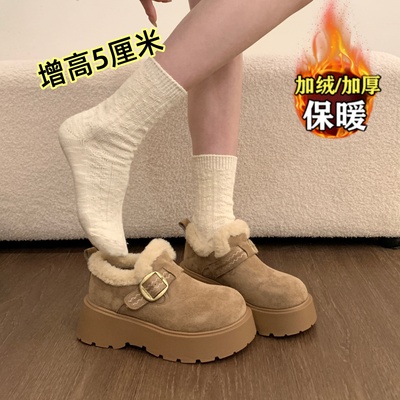 品牌真皮加绒勃肯鞋女2025新款冬季厚底增高毛毛鞋保暖雪地靴棉鞋