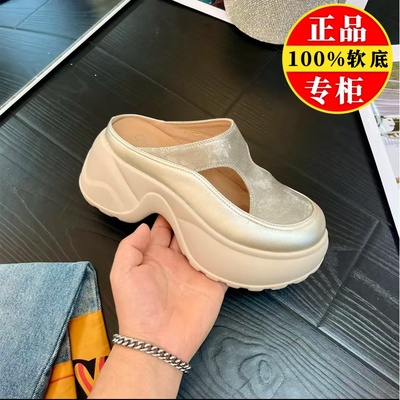 红青蜓真皮增高包头拖女沙滩凉拖