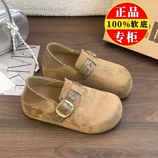 品牌真皮软底勃肯鞋女鞋2026春季新款厚底内增高单鞋玛丽珍豆豆鞋