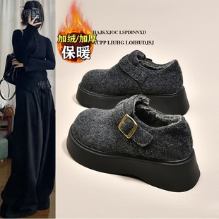 真皮厚底勃肯鞋子女2025新款冬季加绒保暖棉鞋乐福鞋加厚雪地靴子