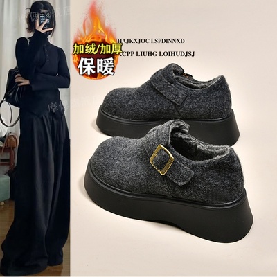 真皮厚底勃肯鞋子女2025新款冬季加绒保暖棉鞋乐福鞋加厚雪地靴子