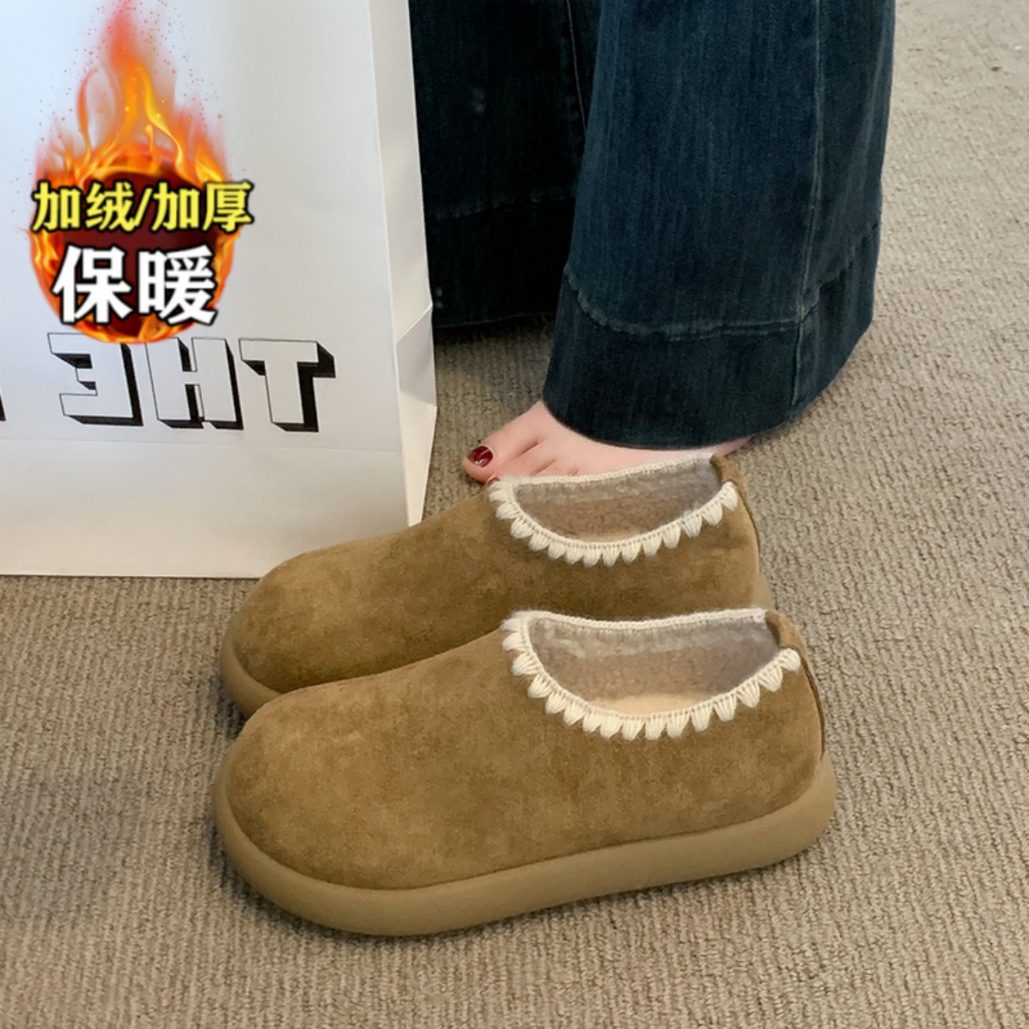 清仓真皮小土豆勃肯鞋女2025冬季新款厚底加绒加厚棉鞋保暖雪地靴