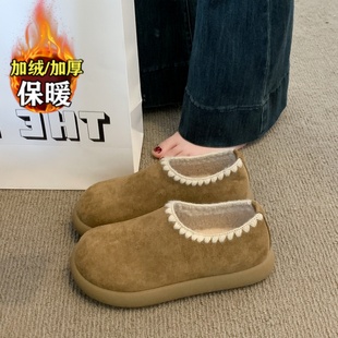 清仓真皮小土豆勃肯鞋女2025冬季新款厚底加绒加厚棉鞋保暖雪地靴