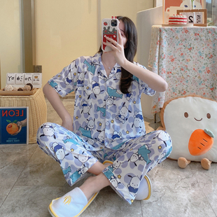 女生睡衣纯棉短袖开衫2024夏季新款Pochacco卡通春秋家居服两件套