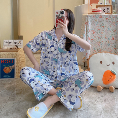 帕恰狗睡衣女纯棉开衫家居服短袖