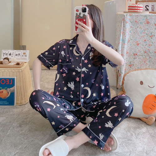 家居服女纯棉Lotso开衫睡衣短袖