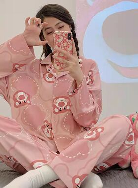 女生家居服长袖开衫2024网红新款纯棉睡衣时尚休闲Singapore外贸