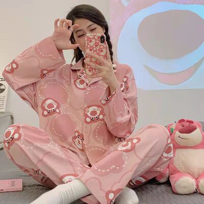 草莓熊女纯棉开衫家居服睡衣长袖