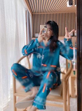 大牌女士冰丝长袖家居服开衫睡衣