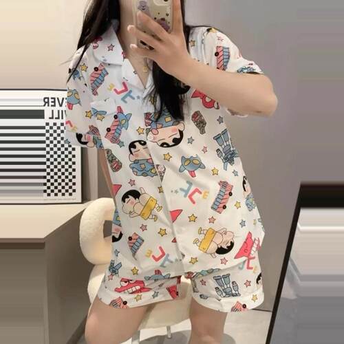 纯棉家居服女短袖开衫可外穿套装