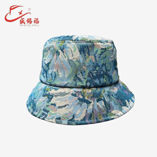 盛锡福花卉图案提花渔夫帽女夏季小沿可折叠户外遮阳盆帽
