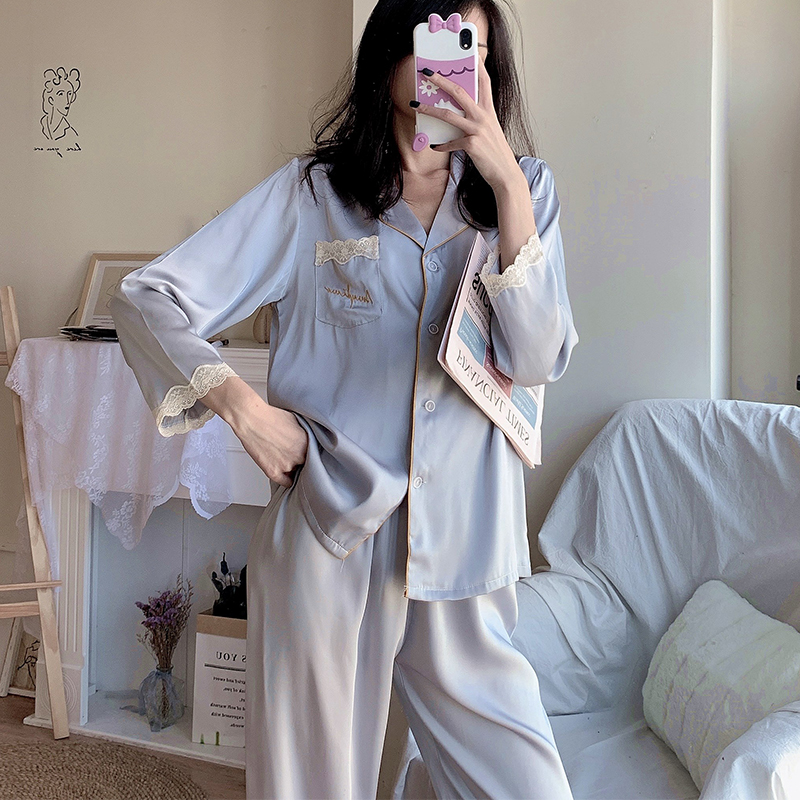 丝绸睡衣女士法式冰丝蕾丝薄款