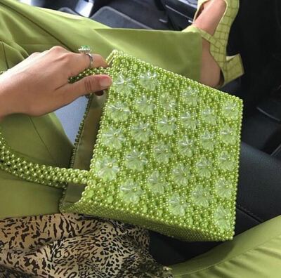 小野牛油果绿串珠手提包