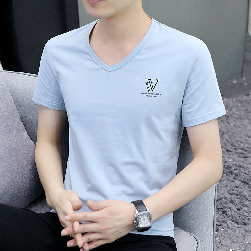 短袖T恤薄款衫V领男夏装纯棉