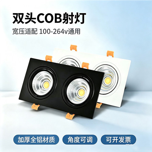 双头射灯led嵌入式双眼筒灯天花灯两孔格栅灯cob斗胆灯两头牛眼灯