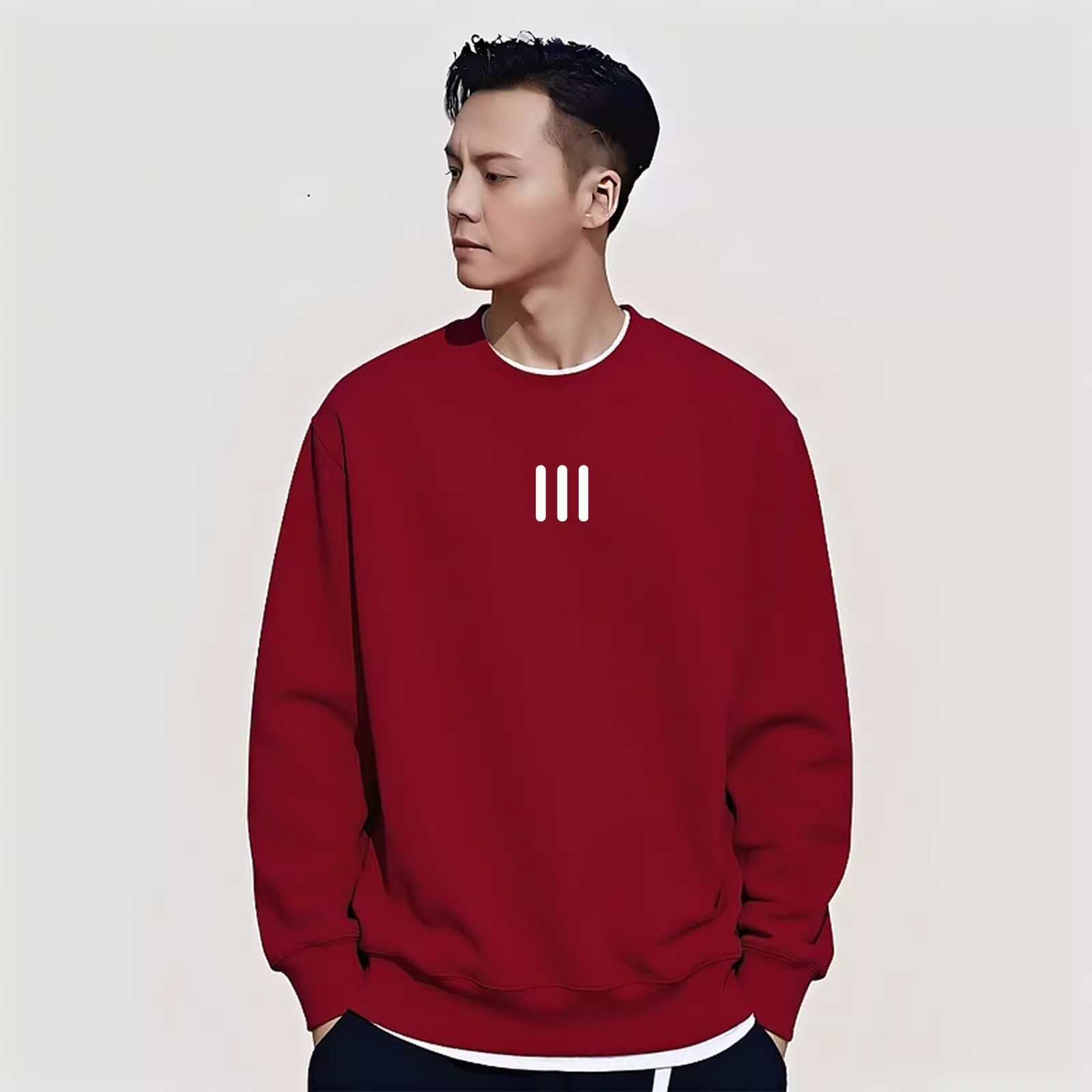 香港潮牌陈伟霆日系圆领卫衣男秋冬轻奢简约时尚重磅加绒外套