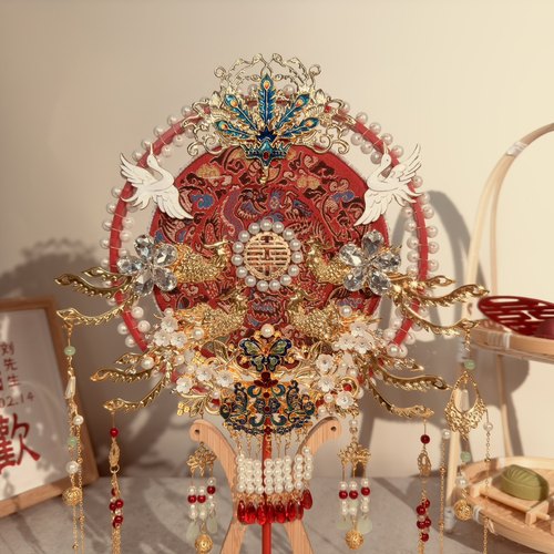 团扇新娘结婚diy材料包出嫁扇子秀禾高级感喜扇婚礼双面中式婚扇