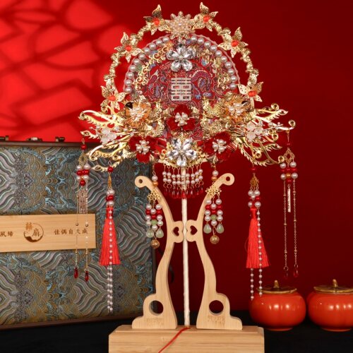 婚嫁团扇新娘婚礼成品喜扇材料diy手工出嫁秀禾大气婚礼高级扇子