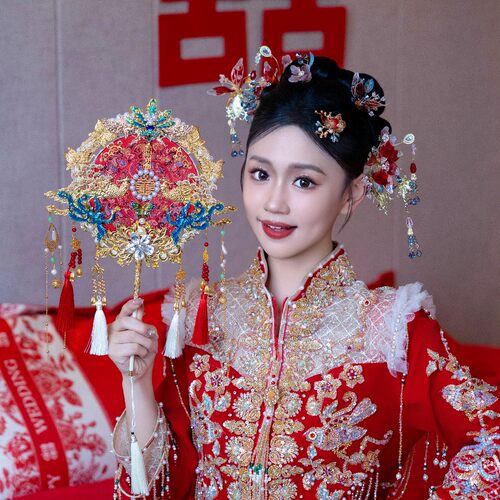 新娘团扇结婚喜扇扇子出嫁喜扇