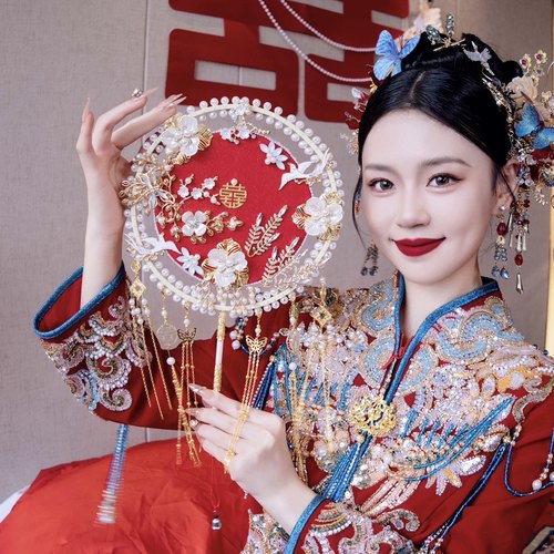 团扇新娘结婚diy材料包中式手工喜扇秀禾服婚礼高级出嫁成品扇子
