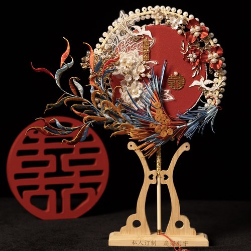 凤凰缠花团扇新娘结婚喜扇手工diy婚礼高级扇子秀禾材料中式成品