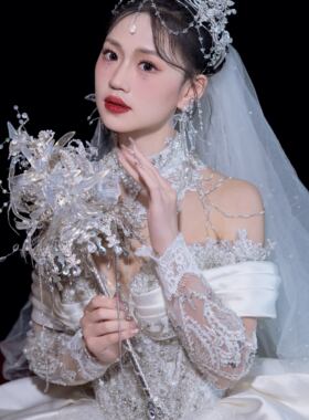权杖手捧花婚礼新娘水晶公主婚纱高级礼盒新婚重工成品